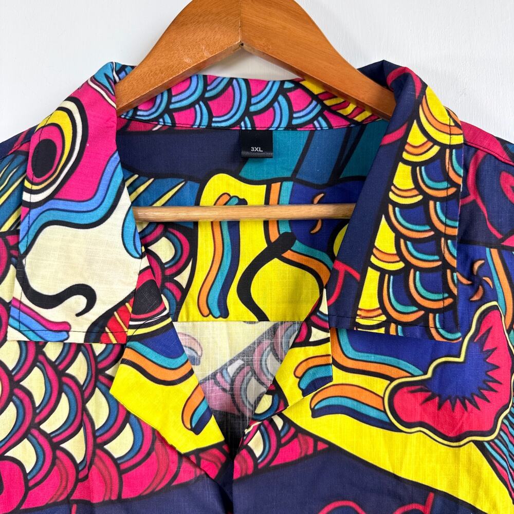 Japanese Koinobori Hawaiian Tropical Shirt Men's Size 3XL 100% Cotton Fish - Picture 15 of 16